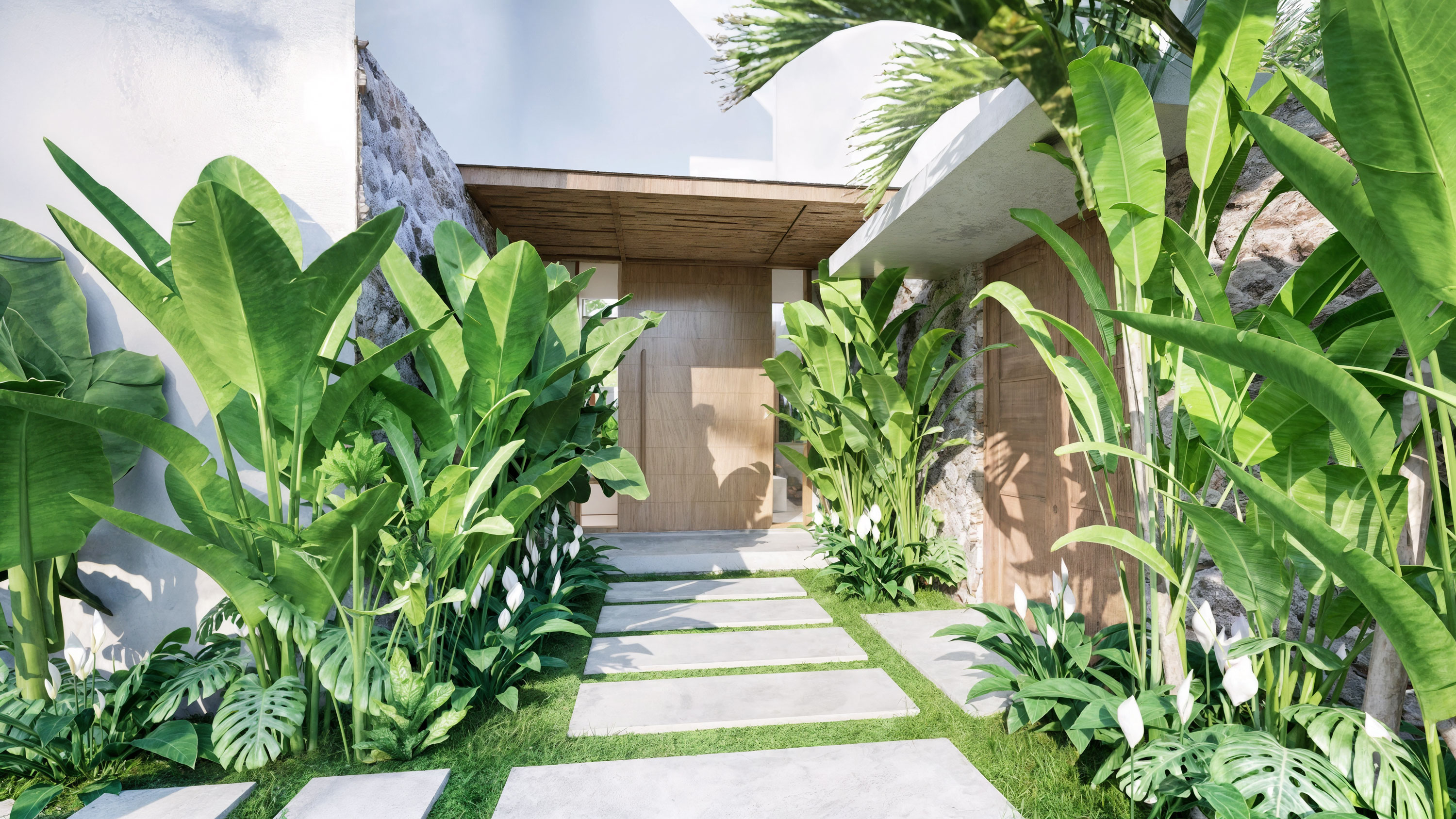 Garden approach to villa entrance